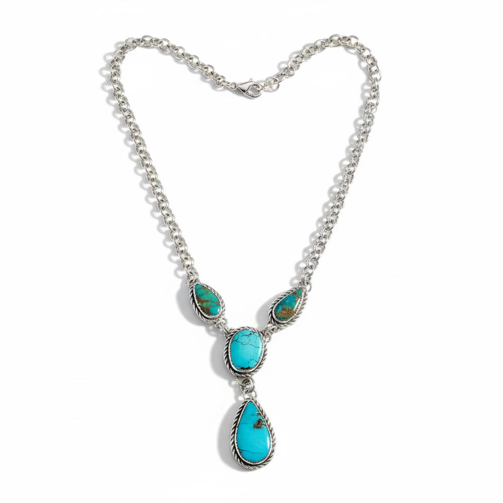 🔥 Handmade HJC & Navajo Jeremiah Smith  Royston Turquoise Lariat Necklace 78g